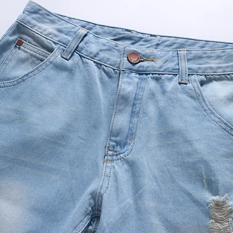 Модные мужские рваные короткие джинсы для отдыха брендовая одежда новые летние 98% хлопковые шорты дышащие рваные джинсовые шорты мужские
