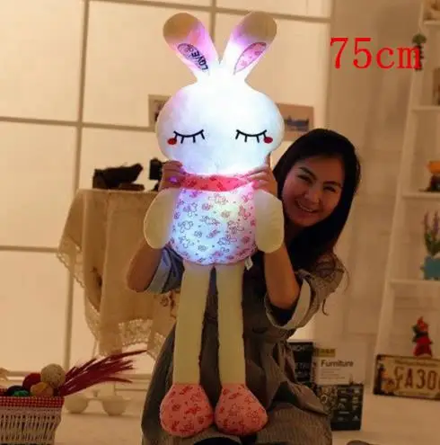 75 см высота Творческий светильник светодиодный кролик мягкие животные плюшевые игрушки красочные светящиеся Рождественский подарок для детей - Цвет: Розовый