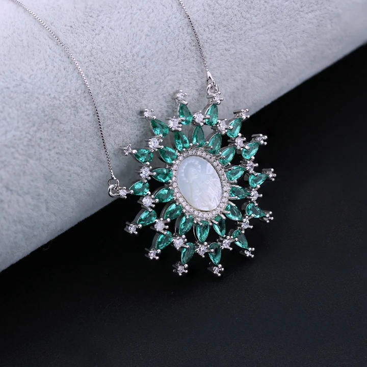 Paraiba, ожерелье с кулоном Девы Марии, жемчужное ожерелье с кубическим цирконием, Женское Ожерелье, модное ювелирное изделие NP0011322