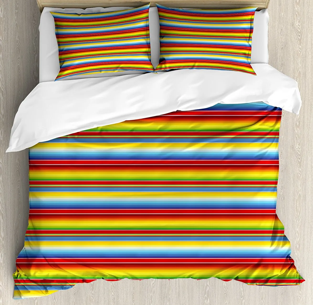 Duvet Cover Set , Rainbow Colored Lines Geometrical Mexican Blanket Pattern Latin American