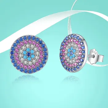 

FOREWE 100% 925 Sterling Silver Stud Earrings For Women Multicolor Zirconia Lucky Turkey Eye Crystal Earring Wedding Jewelry