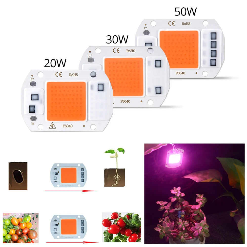 50 Вт 30 Вт 20 Вт светодиодный COB Чип лампы свет 220 В 110 В DIY умный IC завод полный спектр светодиодный промышленная лампа для помещений растение рассады цветок растут