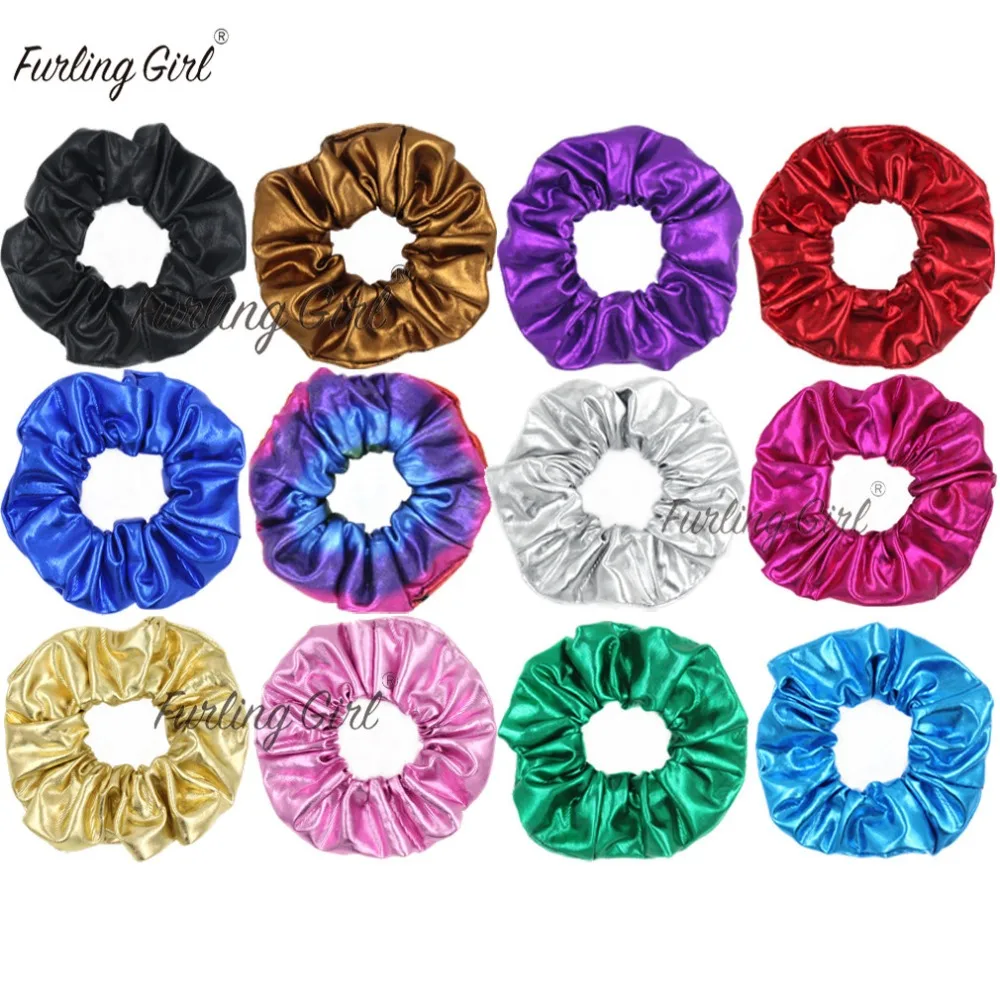 Pack 2 Black glitter hair scrunchies fabric shiny elastic bobbles band bun