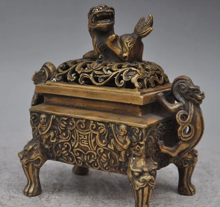 6 &quotотмечены старый китайский бронзовый лев Foo Dog Зверь Мальчик Статуя