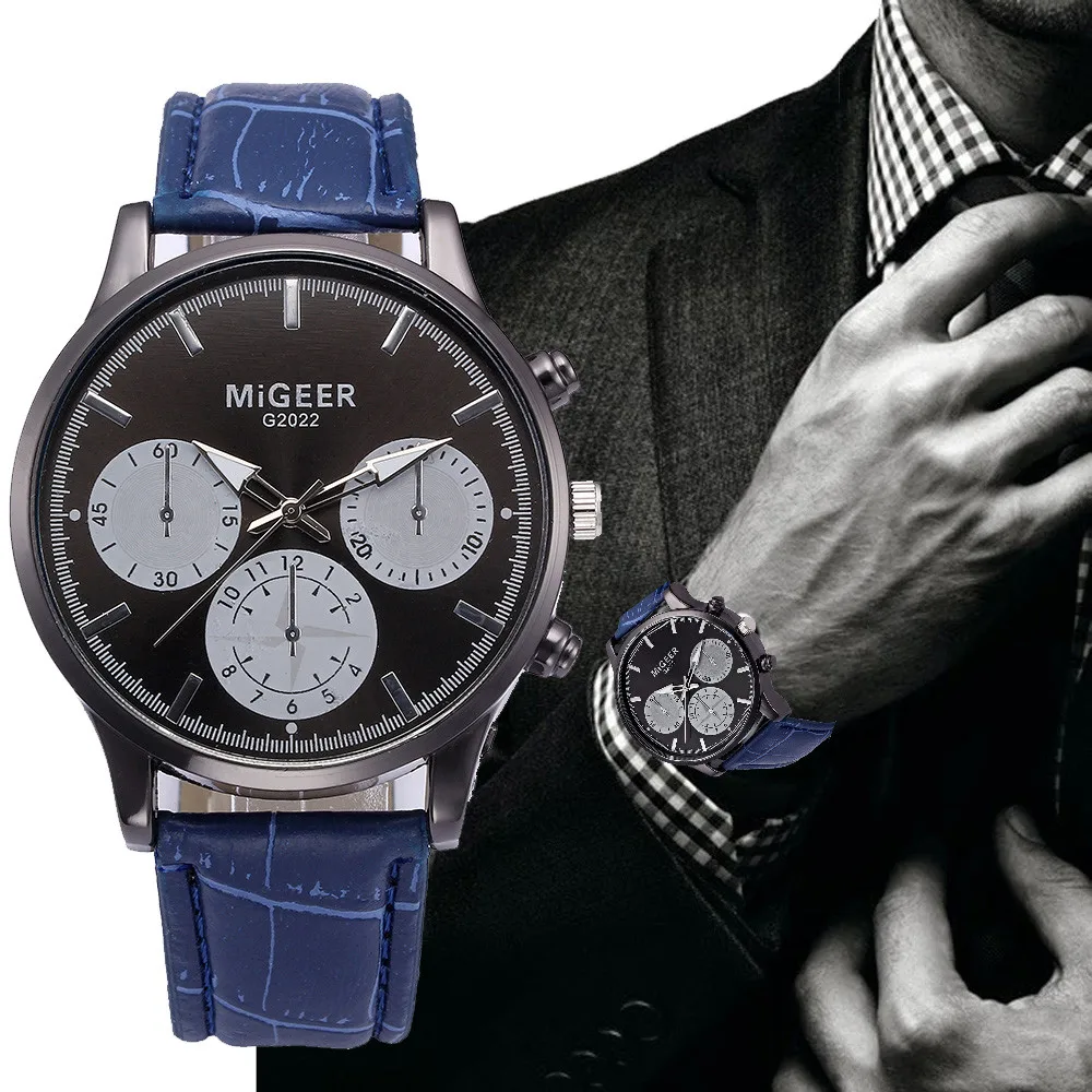 

2018 men pu watches MIGEER #G2022 Retro Design Clock dial Leather Band Analog Alloy Quartz Wrist Watch gift reloj hombre A70