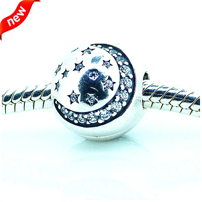

Authentic 925 Sterling Silver Twinkling Night Beads With Clear CZ for Jewelry Making Fit Bracelets DIY Fine Jewelry YCL001