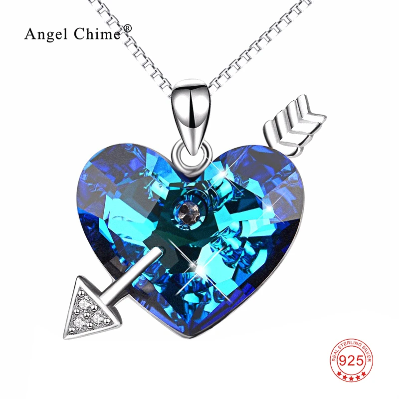 

925 Sterling Silver Necklace Blue Heart of Ocean Pendants Necklaces Cupid's Arrow Jewelry Luxury Women Gift