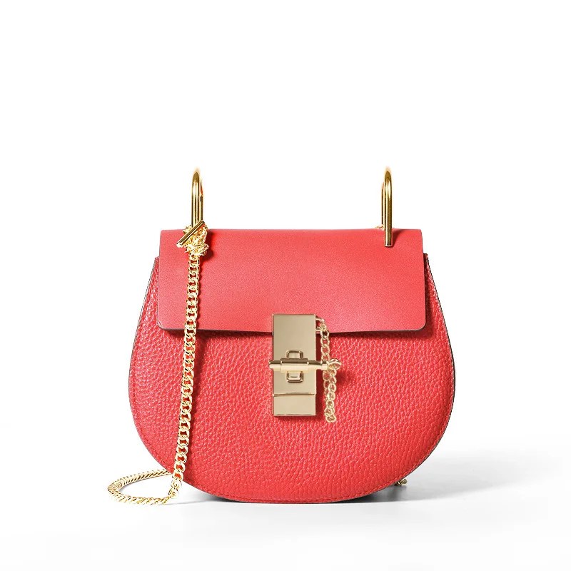 T0001 Женская мини-седельная сумка, модная женская маленькая сумка-мессенджер для девочек, сумка через плечо на цепочке, сумка из воловьей кожи с клапаном, женская сумка - Цвет: small red