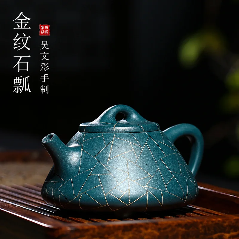 

Yixing Teapot Dark-red Enameled Pottery Teapot Full Manual Raw Ore Azure Mud-diamond Ladle Infusion Of Tea Kettle Blue Tea Set
