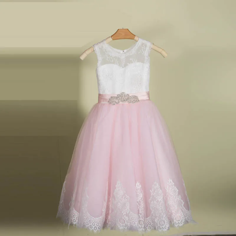 

New Pink Tulle Baby Girls Birthday Dress 2017 Ball Gown Princess First Communion Gowns Flower Girl Dress Custom Made