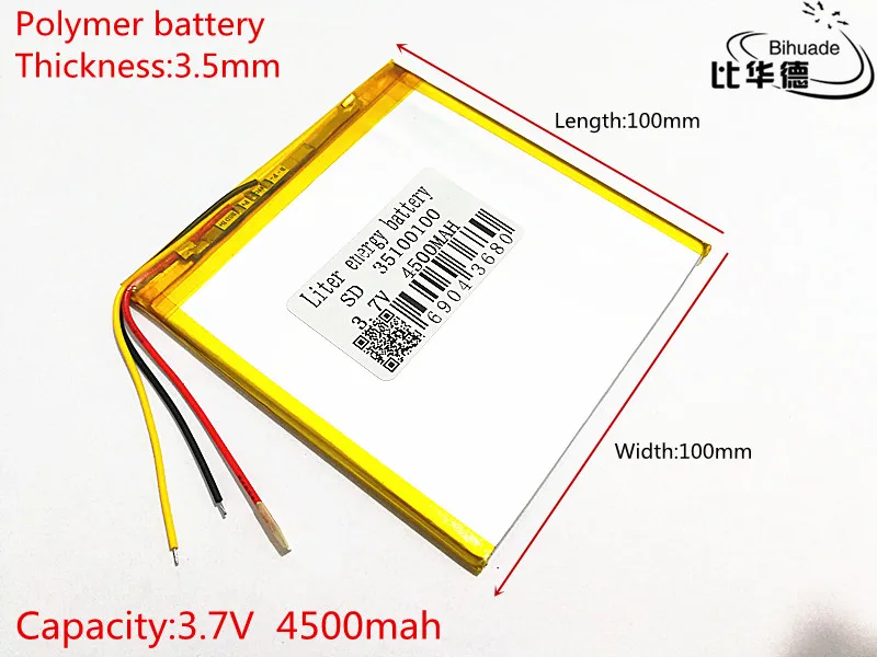 3 линии 3,7 V, 4500 mAH (полимерный литий-ионный аккумулятор) литий-ионный аккумулятор для планшетных ПК 7 дюймов 8 дюймов 9 дюймов 35100100 Бесплатная