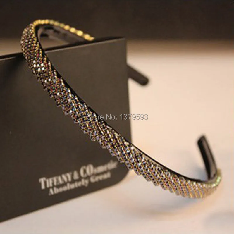 Korean hair accessories simple and understated dark lines Czech Rhinestone Headband pressure fine comb hairpin slip headban | Украшения и