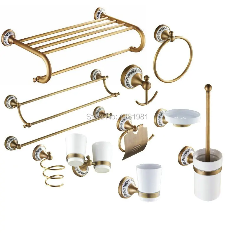 

Antique Brushed Copper Porcelain Base Bathroom Accessories Bath Towel Shelf Towel Bar Paper Holder Cloth Hook 851S