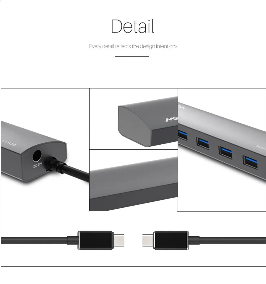 Wavlink USB 3,1 Тип с разъемами типа C и 7 Порты USB 3,0 концентратор высокой Скорость Алюминий сплав USB-C Тип C кабель док-станция USB 5V 4A для компьютера, ноутбука