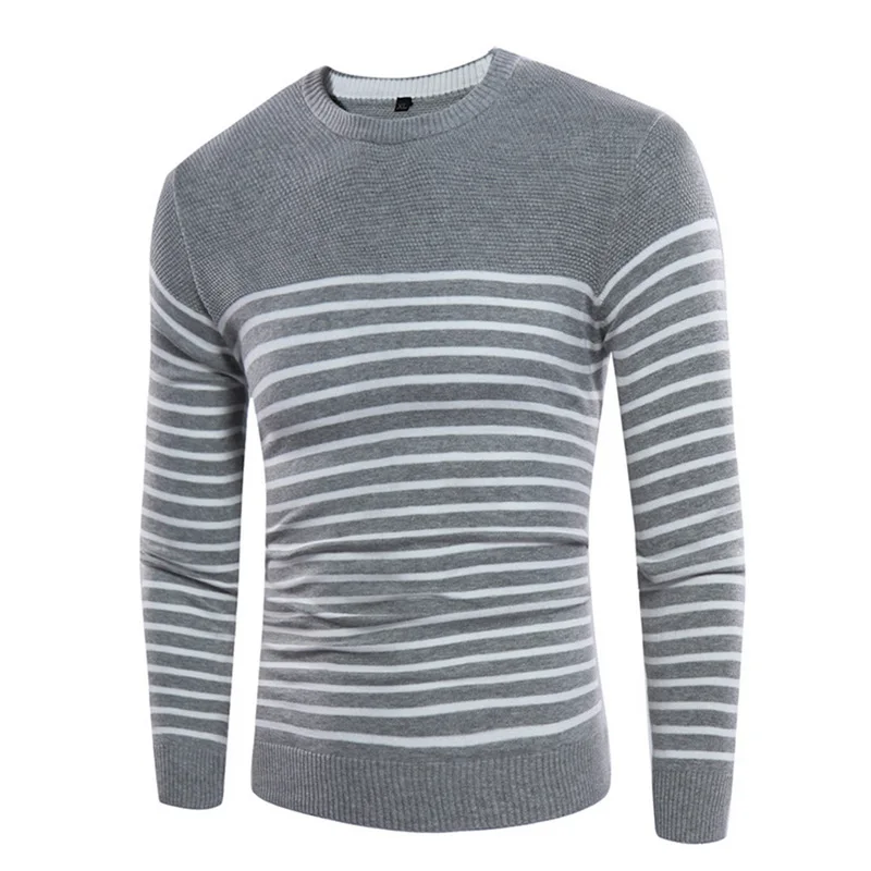 Пуй Для мужчин tiua свитер Для мужчин 2018 осень Повседневное с длинными рукавами и круглым вырезом полосатый вязаный свитер мужской бренд