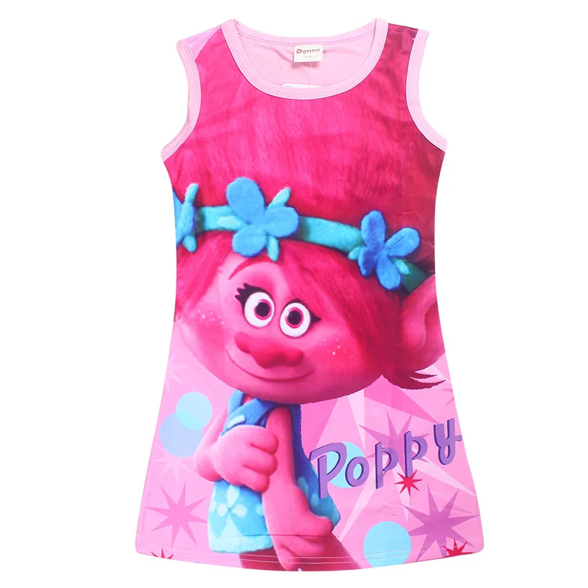 

Girls TROLLS Dress Print Imitation Girl Tank Party moana Dress White Red Blue Color Children Clothing Children Poppy Dresses
