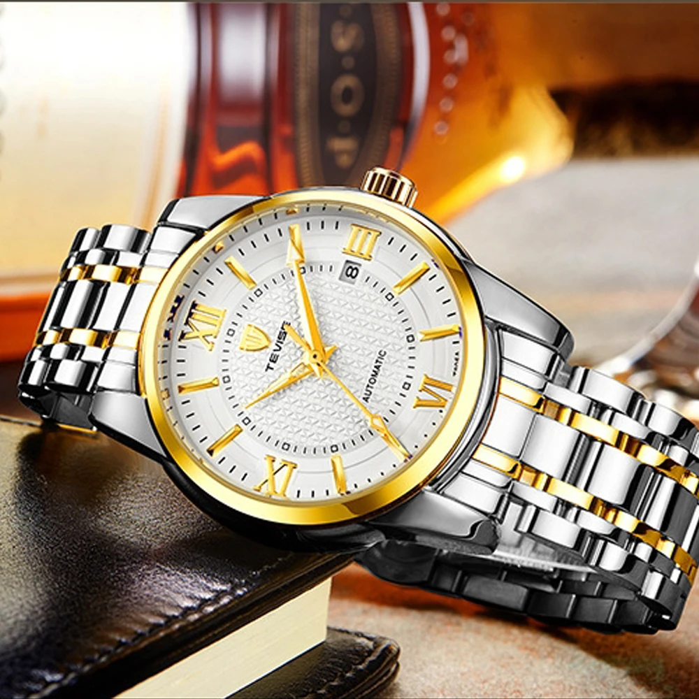 Relogio, автоматические мужские часы, люксовый бренд, TEVISE, деловые, золотые, модные, спортивные, военные, наручные часы, подарочная коробка