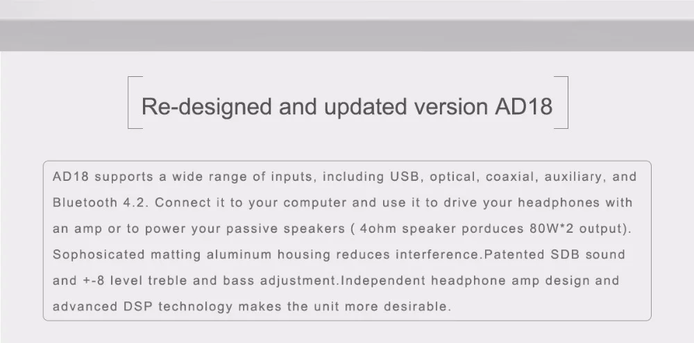 SMSL ad18 Hi-Fi аудио стерео усилитель с Bluetooth 4,2 поддерживает Apt-X, USB DSP полный цифровой усилитель мощности 2,1 динамик