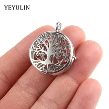 2 шт. серебряный полый Древо жизни Круглый Медь медальон кулон ароматический распылитель для женщин мужчин Jewelry DIY цепочки и ожерелья положить колодки