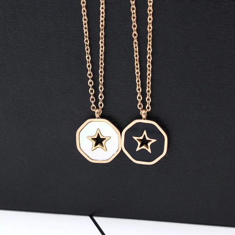 Fashion Luxury Rose gold Color Stainless Steel Geometric Love Shell Hollow Star Pendant Necklace Women Party Gift | Украшения и