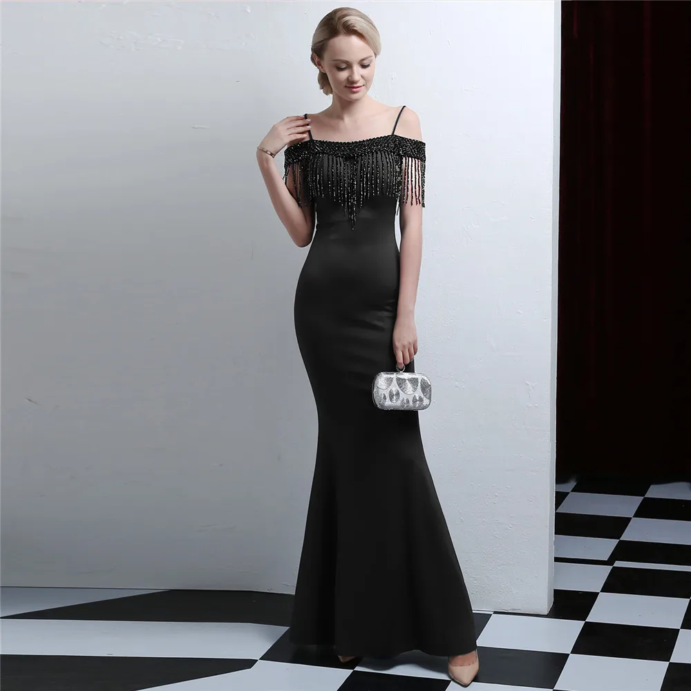 Weiyin 2018 длинные черные с кристаллами для платья для выпускного Vestido de Festa Пол Вечерние вечернее платье Русалка платье для выпускного вечера es