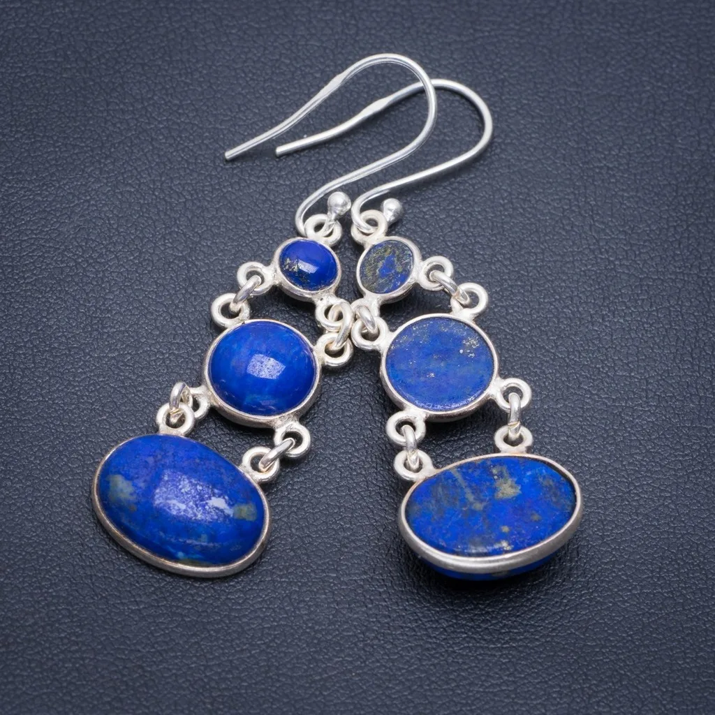 

Natural Lapis Lazuli Handmade Unique 925 Sterling Silver Earrings 2" A2293