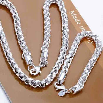 

Men's Jewelry High quality 925 stamped silver plated 6mm Twisted Rope Link Chain 20'' necklace 8'' bracelet Sets for male Bijoux