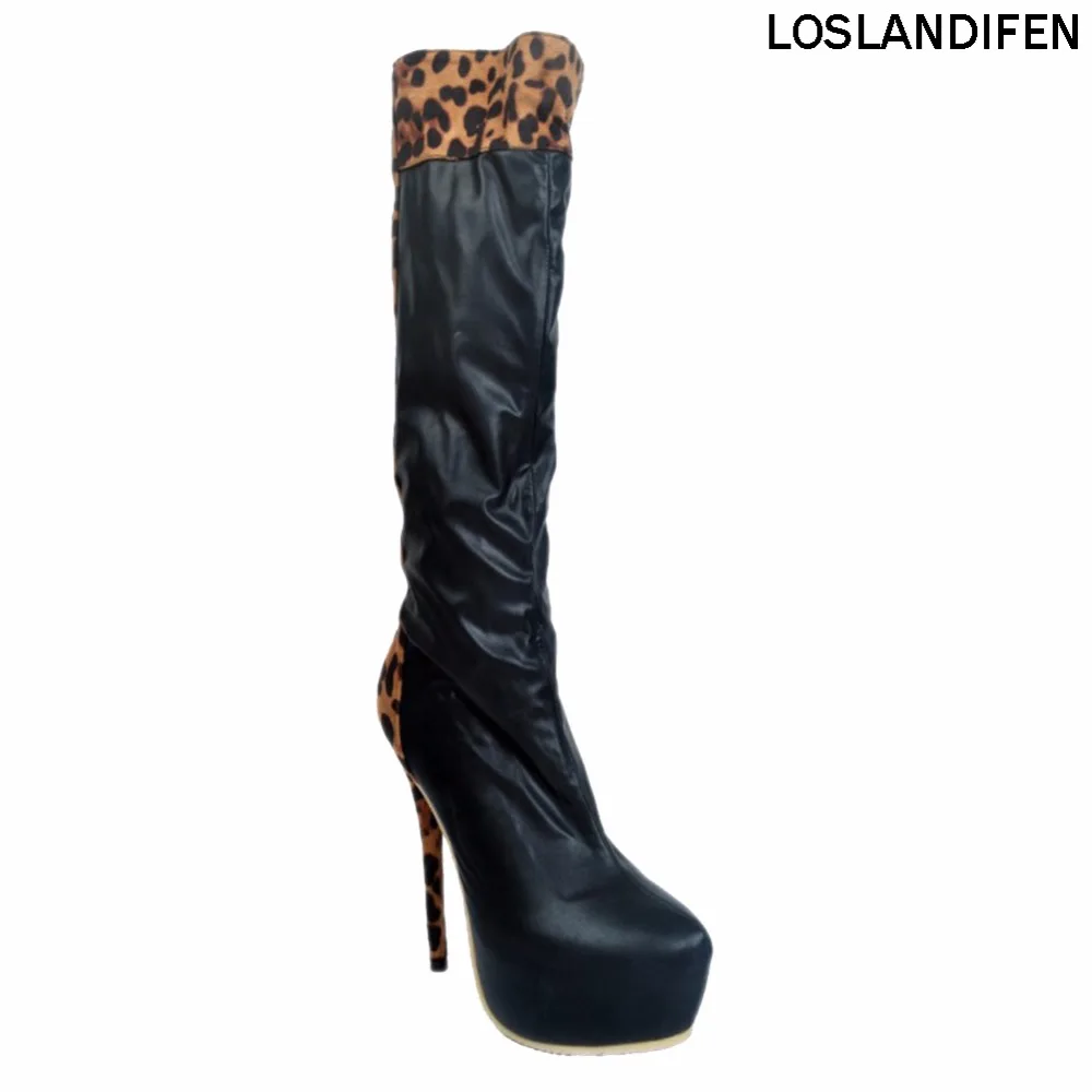 

New Handcrafted Hot Sale Ladies Womens Fashion Boots Patchwork 145mm High Heel Party Prom Large Size Shoes XD135