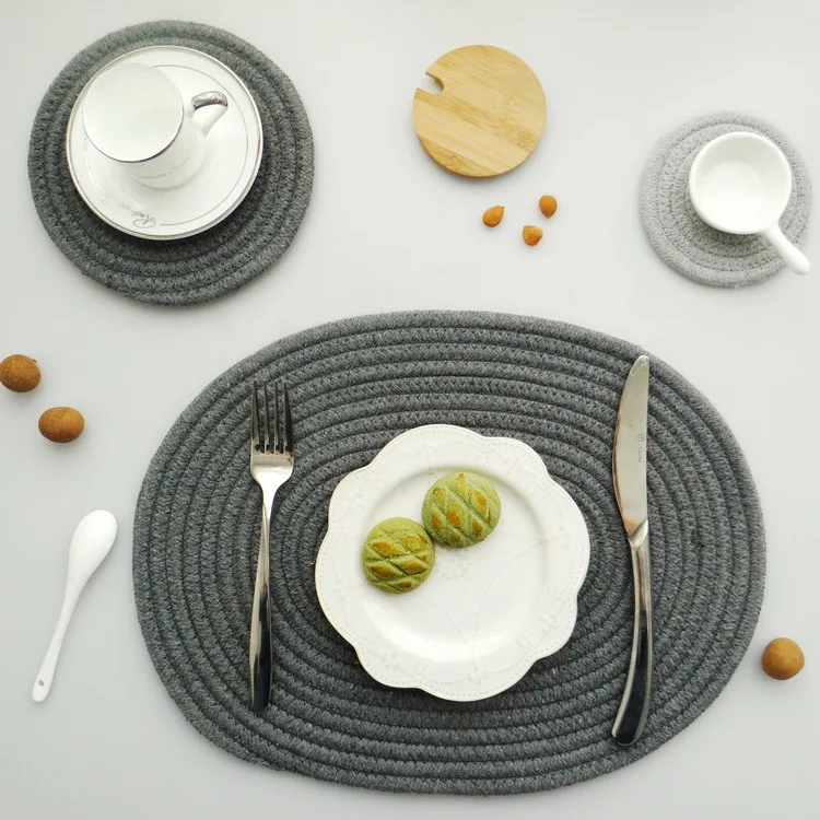 3Pcs/Lot Placemat Pad Coasters Kitchen Table Mats Cotton Knitting Bowl Mats Padding Mat Insulation Pad Round Placemats Hand-made
