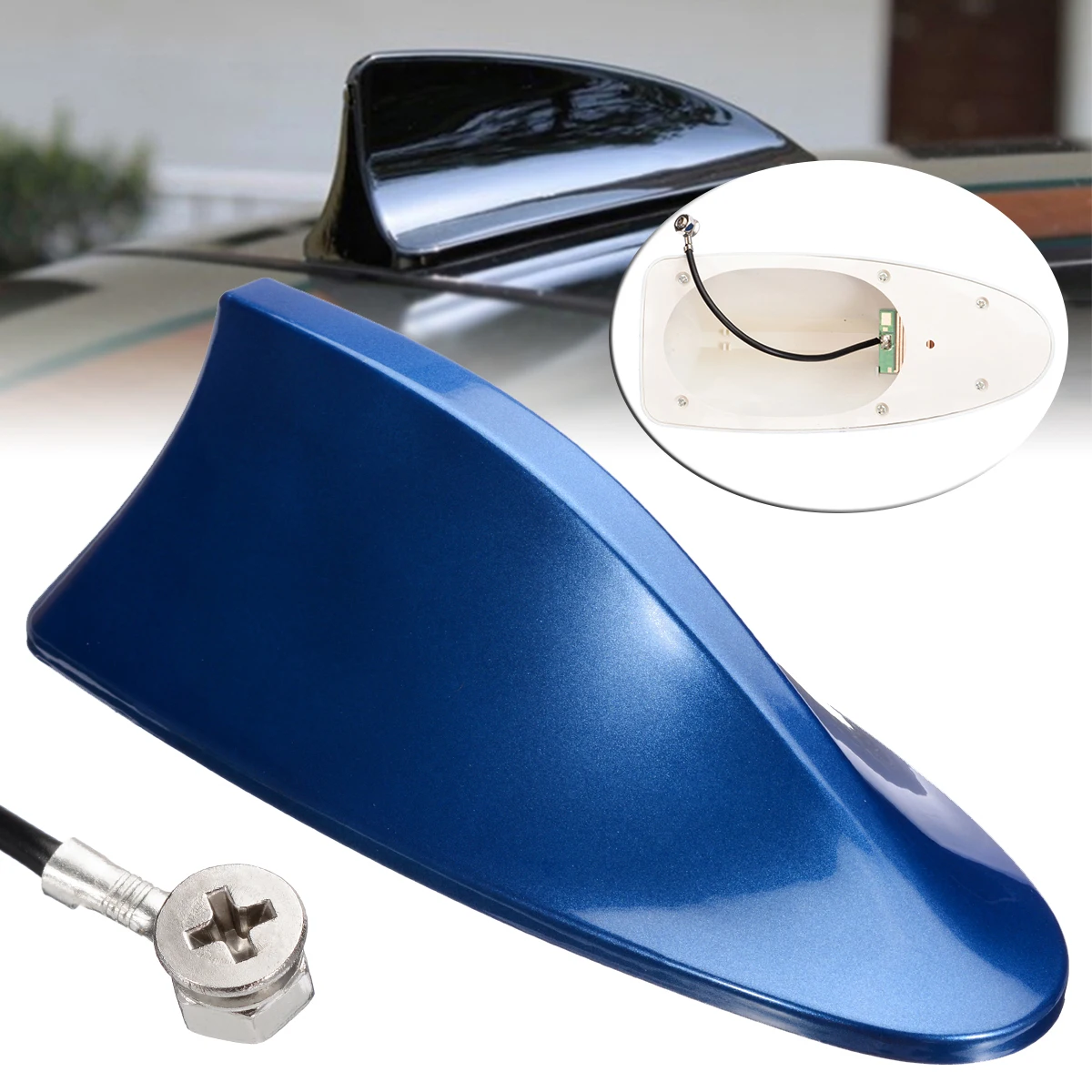 

Mayitr Blue Car Roof Antenna Universal Auto Shark Fin Signal Radio FM/AM Decorative Aerial For BMW Honda Toyota Hyundai