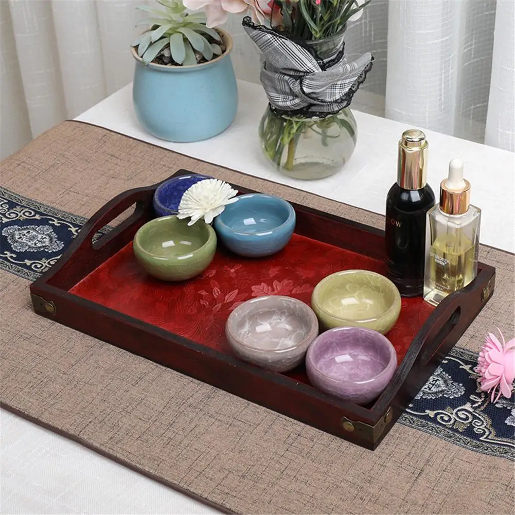 Wooden Essential Oil Tray Wood Display Rack Retro Serving Wooden Storage Tray With Handles Breakfast Dinner Food Tray For Party