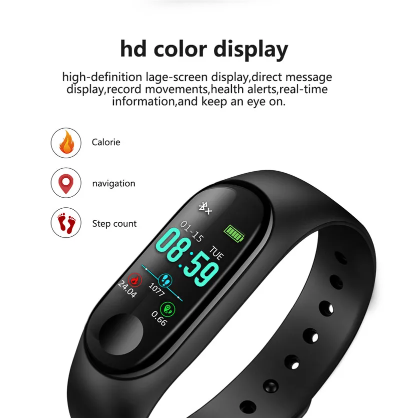 M3 спортивный смарт-браслет наручные часы Mi Band 3 монитор сердечного ритма кровяное давление фитнес-трекер браслет для IOS Android