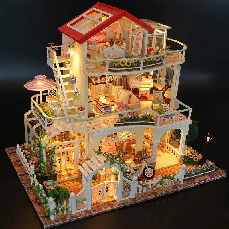 

Hoomeda 13845 Be Enduring As The Universe DIY Dollhouse With Music Light Cover Miniature Model Best Gift For Children