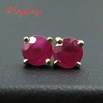 

18 k yellow gold with 100% natural ruby studs earrings red color of fire Fine jewelry contracted