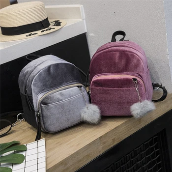 

Velvet Backpack for Women Casual Style Girls Simple Solid Mini Backpack School Fashion Female Designer Backpack
