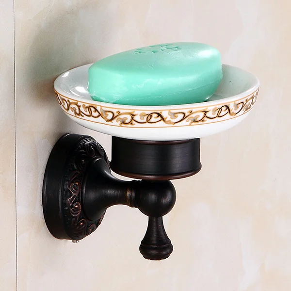 Латунь Аксессуары для ванной комнаты Комплект черный полированный крючки мыльница держатели для туалетной щетки сидушки на унитаз пепельница корзина для салфеток - Цвет: Soap Dish