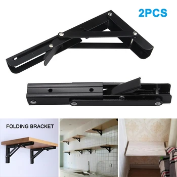 

2 Pieces Black Paint Stainless Steel Table Bracket Wall Mounted Folding Shelf Bench Seat Bracket GHS99