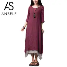 Anself Винтажное платье женское платье летнее повседневное свободное с круглым вырезом 3/4 рукав Ретро Длинное Макси Платье 4XL 5XL Плюс размер платья