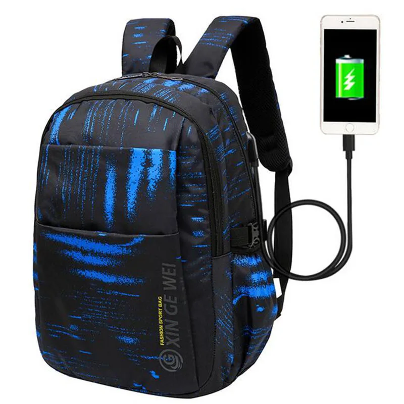 

OZUKO Printing Women Backpack School Bags For Teenagers Camouflage Waterproof Travel Fashion Designer USB Charging Backpack Men