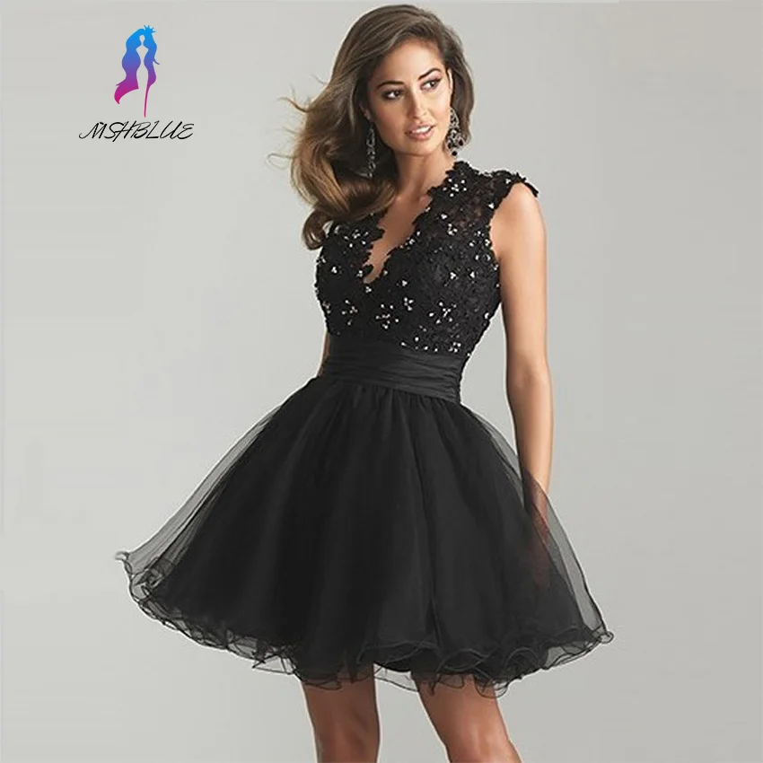 Sexy Short Black font b Cocktail b font font b Dress b font 2017 V Neck