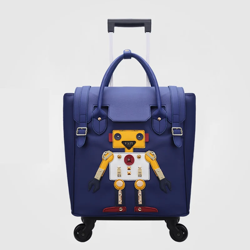 Новинка года женщина свет 18 дюймов чемодан ручной чемодан Carry-on Сумка-Тележка Сумки Высокое качество Оксфорд мягкий в виде ракушки с 4 колёса - Цвет: Синий