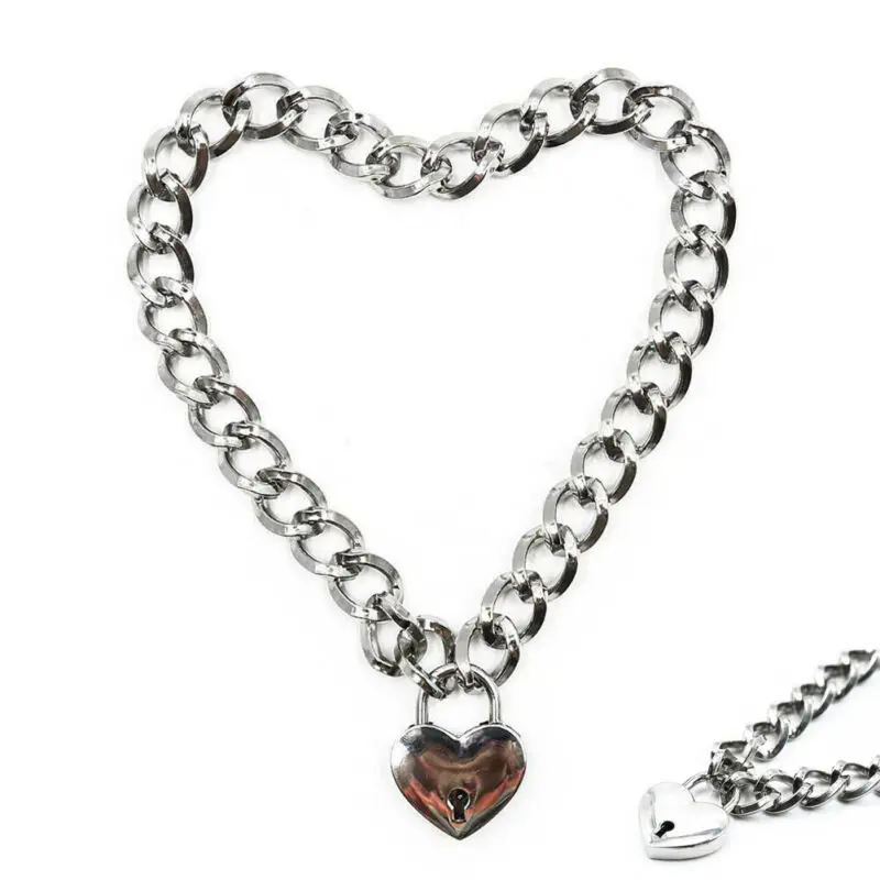 New Silver Color Metal Collars Neck Pet Play Heart-Shape Padlock Metal Necklace For Dog