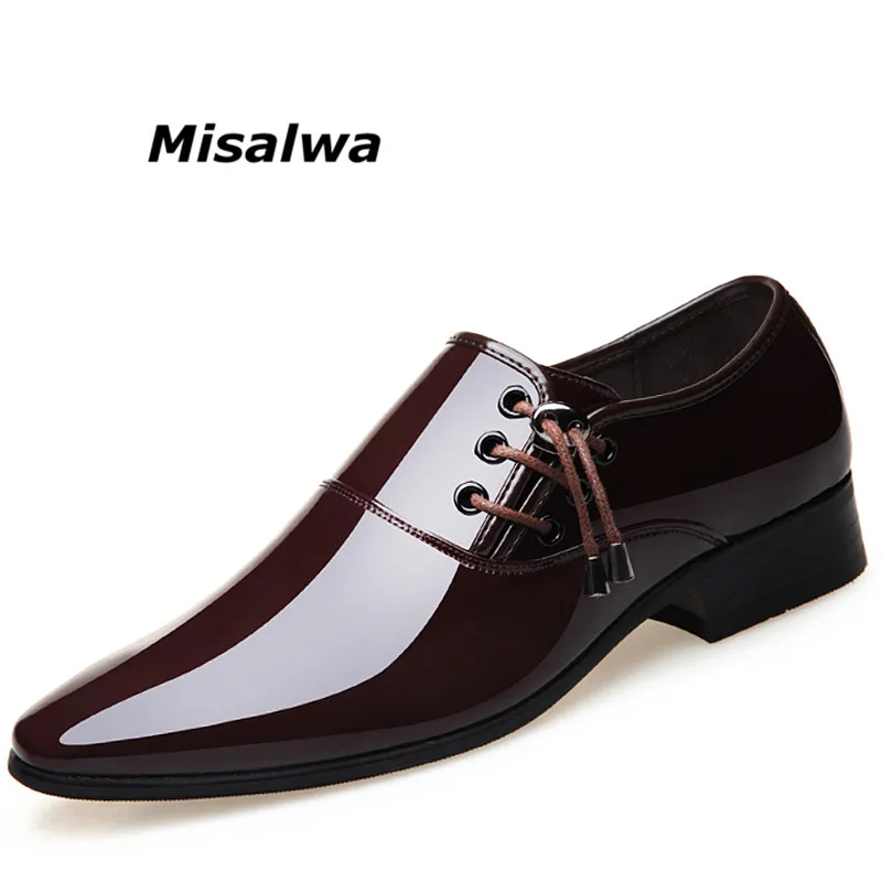 preço Misalwa 2018 Vestido de Couro Sapatos Para Homens de Metal Pontiagudo Dedo Do Pé Adulto Elegante Casamento Zapatos Slip On Casual Oxford Preto sapato