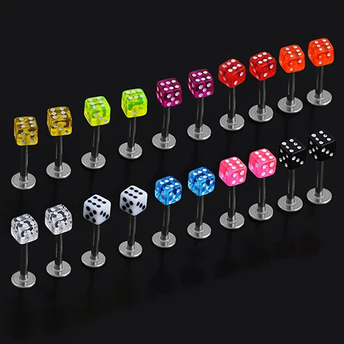 

20pcs Mixed Color Cube Dice Lip Ear Studs Rings Tragus Labret Body Piercing Bars