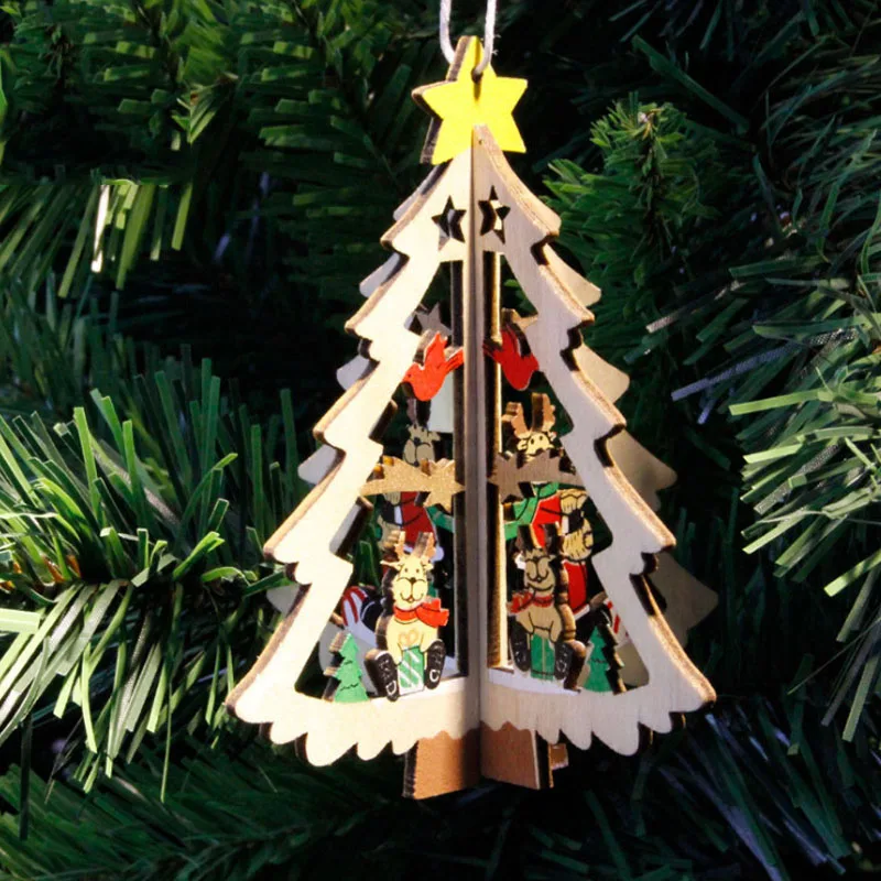 1 шт. новые украшения для рождественской елки, подвесные Рождественские елки, вечерние украшения для дома, 3D Подвески, высокое качество, деревянные подвески, цветные украшения