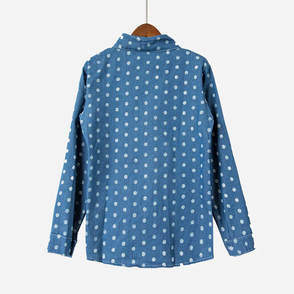 Blusas femininas горячая распродажа Женские джинсовые блузки ретро в горошек кружевные