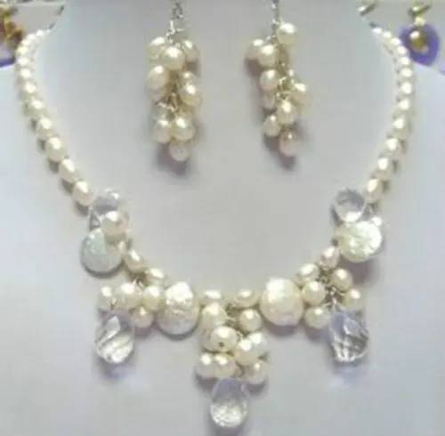 

Free Shipping >>>>>Stunning white pearl and opal necklace earrings sets