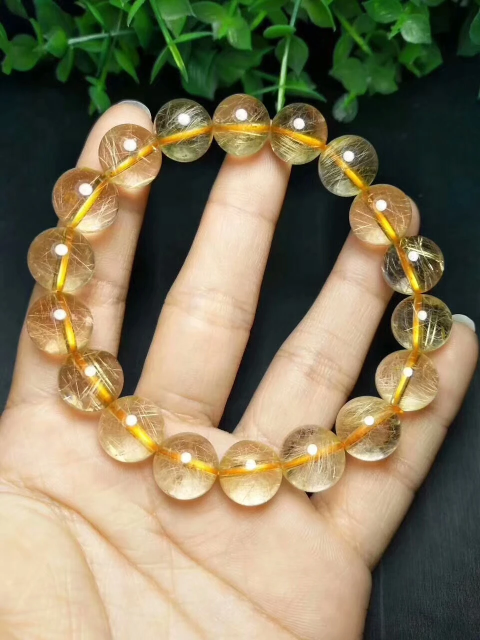 11mm High Quality Natural Golden hair Crystal Yellow Quartz Rutilated ...