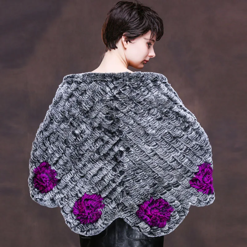 Flower knitted natural rex rabbit fur shawl women fashion real fur poncho with tassels 2018 new style autumn winter Flower knitted natural rex rabbit fur shawl women fashion real fur poncho with tassels 2018 new style autumn winter