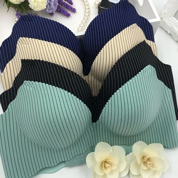 

Baharcelin Sexy Woman Young Girl Push Up Bra seamless wire free French Romantic Gathered Striped cute sweet bra underwear